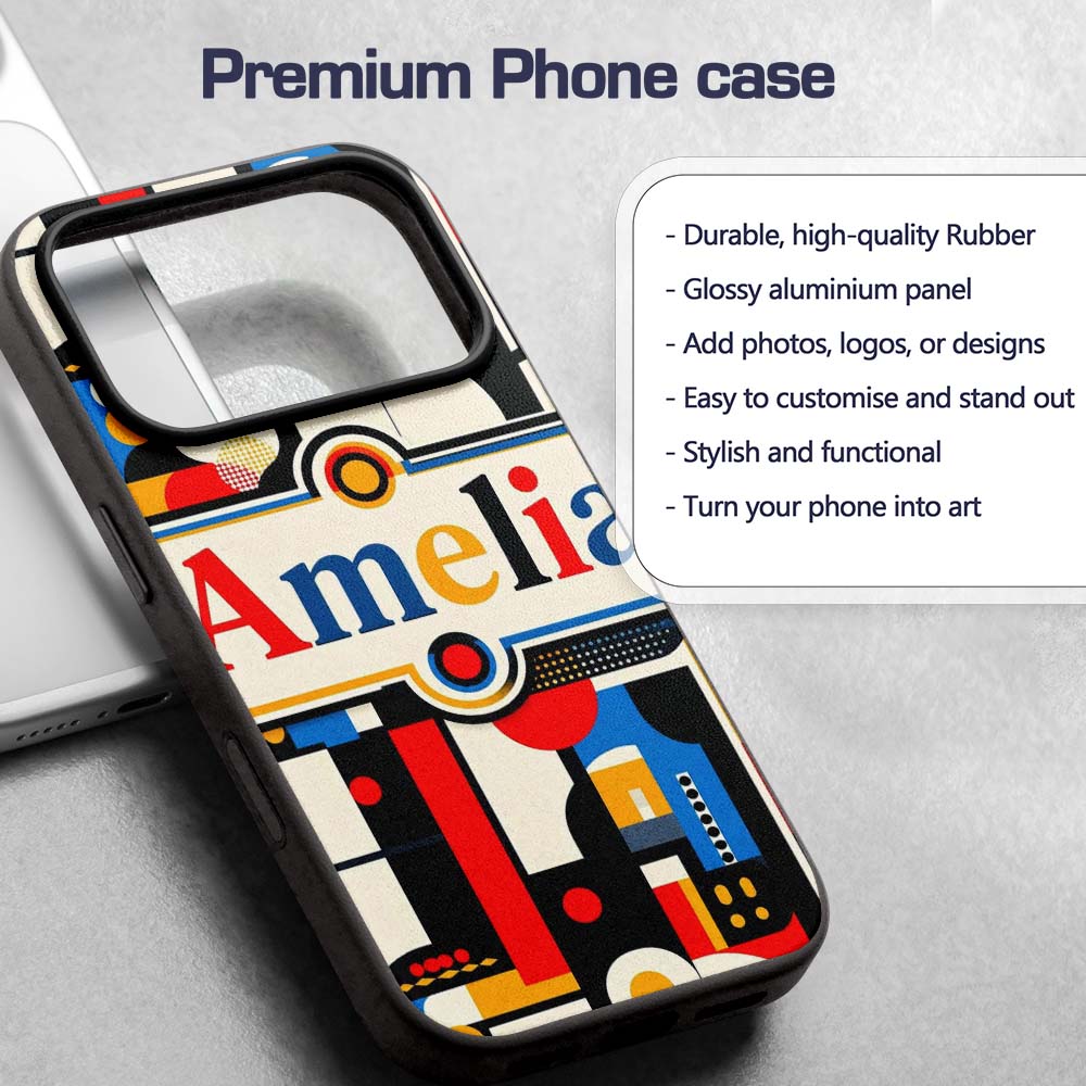 Bold Geometric Abstract Blocks and Circles Modern Custom Name Protective Phone Case Mobile Cover Durable Everyday Smartphone Shock Resistant