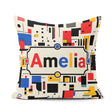 Custom Name Minimal Abstract Grid Shapes Primary Colors Seamless Square Filled Cushion Throw Pillow Sofa Bed Home Decor Zip Washable UK Made