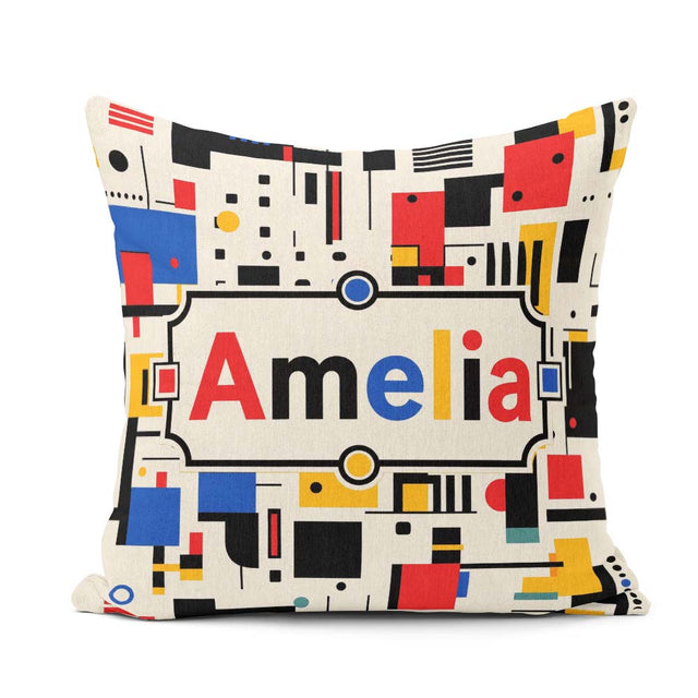 Custom Name Minimal Abstract Grid Shapes Primary Colors Seamless Square Filled Cushion Throw Pillow Sofa Bed Home Decor Zip Washable UK Made