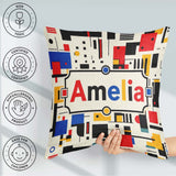 Custom Name Minimal Abstract Grid Shapes Primary Colors Seamless Square Filled Cushion Throw Pillow Sofa Bed Home Decor Zip Washable UK Made