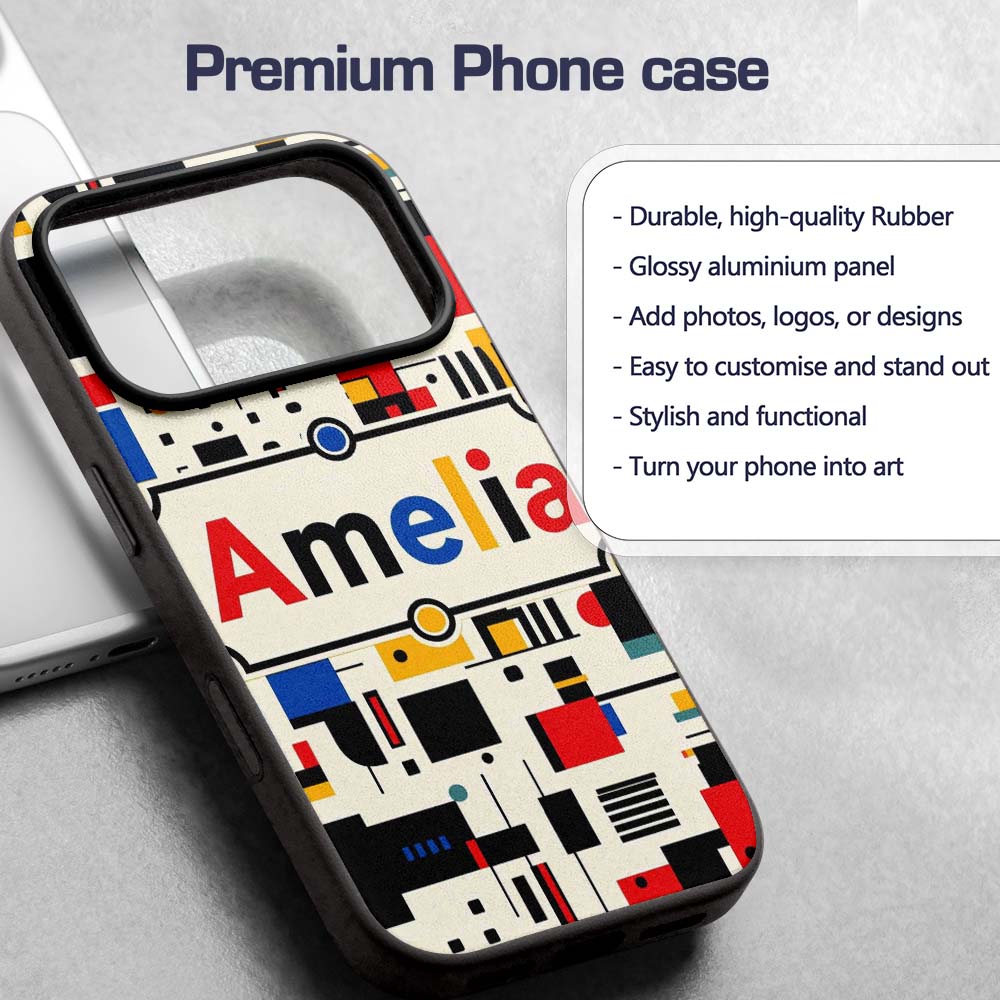 Minimal Abstract Grid Shapes Decorative Design Custom Name Protective Phone Case Mobile Cover Durable Everyday Smartphone Shock Resistant