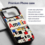 Minimal Abstract Grid Shapes Decorative Design Custom Name Protective Phone Case Mobile Cover Durable Everyday Smartphone Shock Resistant