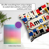 Custom Name Minimal Abstract Grid Shapes Primary Colors Seamless Square Filled Cushion Throw Pillow Sofa Bed Home Decor Zip Washable UK Made