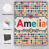 Personalised Name Colorful Mosaic Squares Custom  Unique Gift Idea Elegant Feature Canvas Wall Art Print Decor Picture Ready to Hang