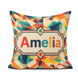 Custom Name Vibrant Low Poly Abstract Triangles Colorful Pattern Square Filled Cushion Throw Pillow Sofa Bed Home Decor Zip Washable UK Made