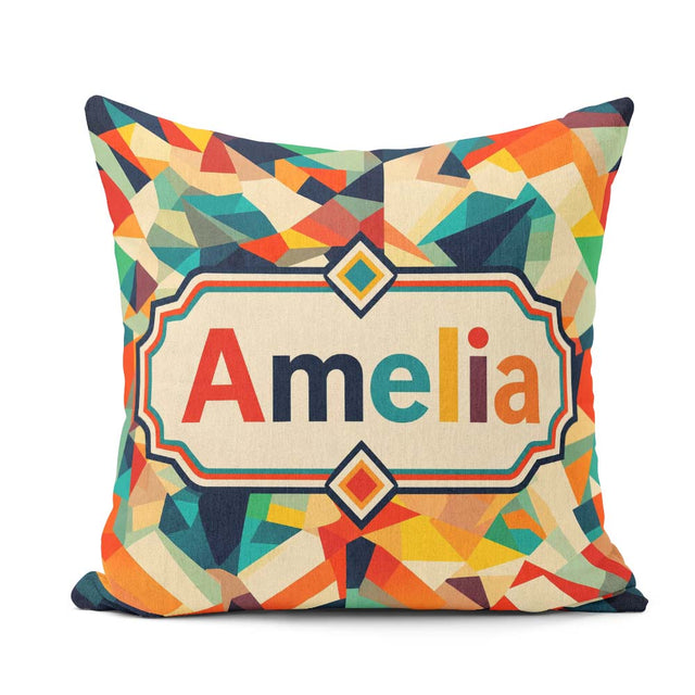 Custom Name Vibrant Low Poly Abstract Triangles Colorful Pattern Square Filled Cushion Throw Pillow Sofa Bed Home Decor Zip Washable UK Made