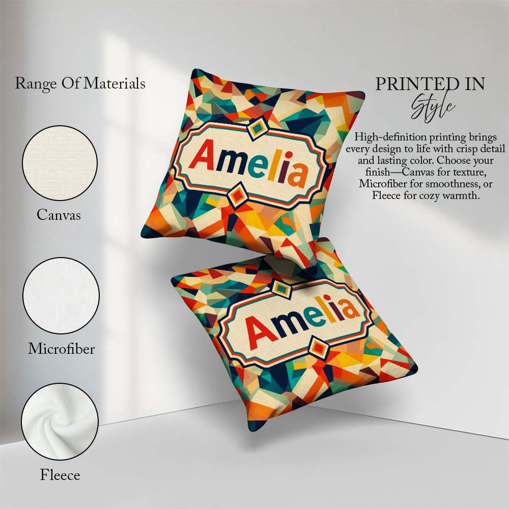 Custom Name Vibrant Low Poly Abstract Triangles Colorful Pattern Square Filled Cushion Throw Pillow Sofa Bed Home Decor Zip Washable UK Made