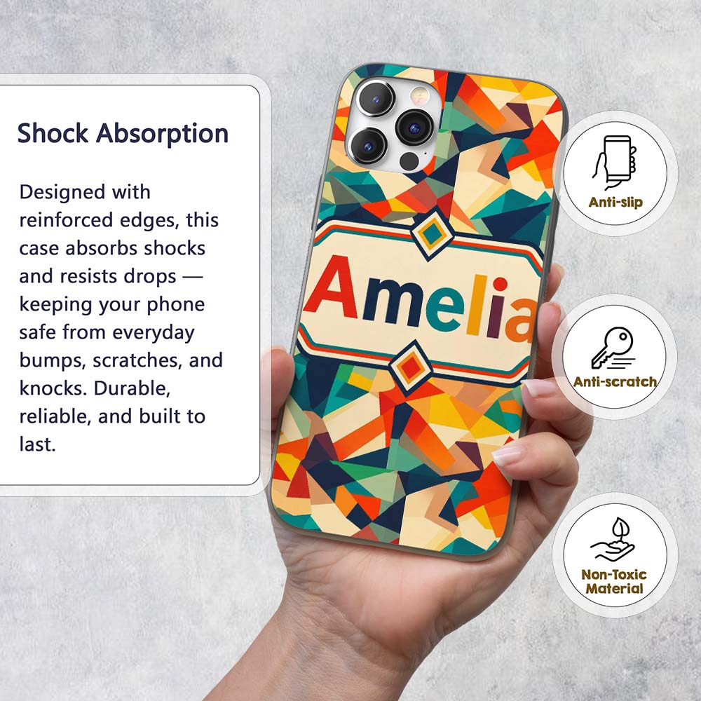 Vibrant Low Poly Abstract Triangles Colorful Custom Name Protective Phone Case Mobile Cover Durable Everyday Smartphone Shock Resistant