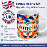 Personalized Custom Name Geometric Star Pattern Bright Symmetry Kaleidoscope Seamless Name 11oz Ceramic Coffee Tea Mug White Large Handle