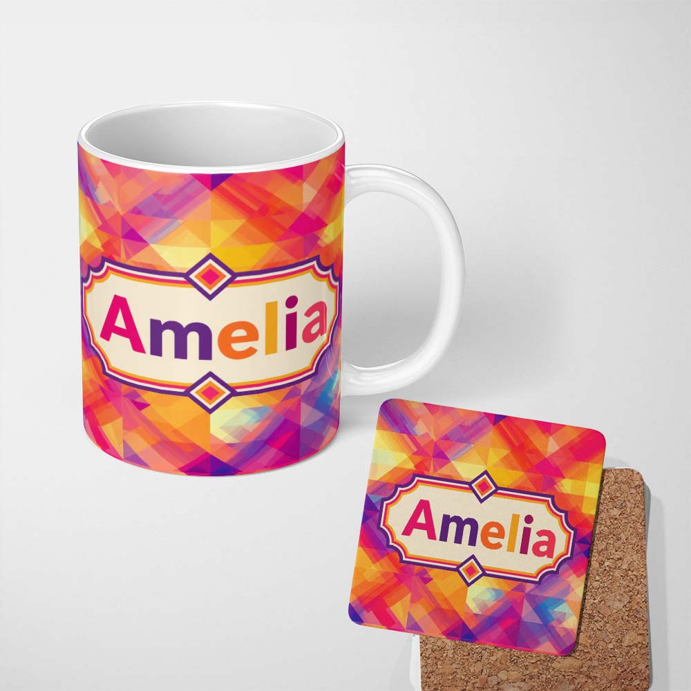 Personalized Custom Name Soft Gradient Polygon Abstract Warm Color Seamless Pattern Name Cute 11oz Ceramic Coffee Tea Mug White Large Handle