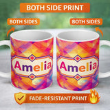 Personalized Custom Name Soft Gradient Polygon Abstract Warm Color Seamless Pattern Name Cute 11oz Ceramic Coffee Tea Mug White Large Handle