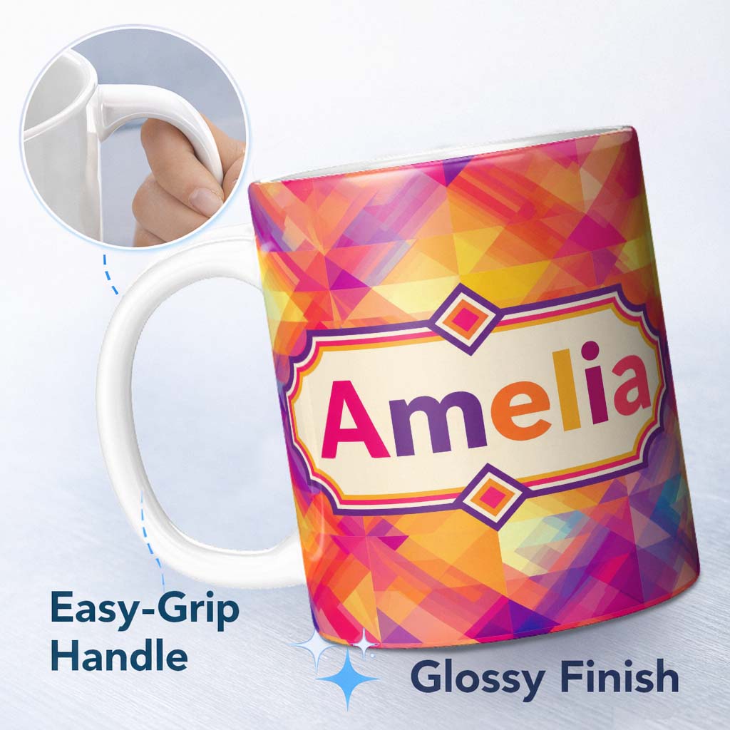 Personalized Custom Name Soft Gradient Polygon Abstract Warm Color Seamless Pattern Name Cute 11oz Ceramic Coffee Tea Mug White Large Handle