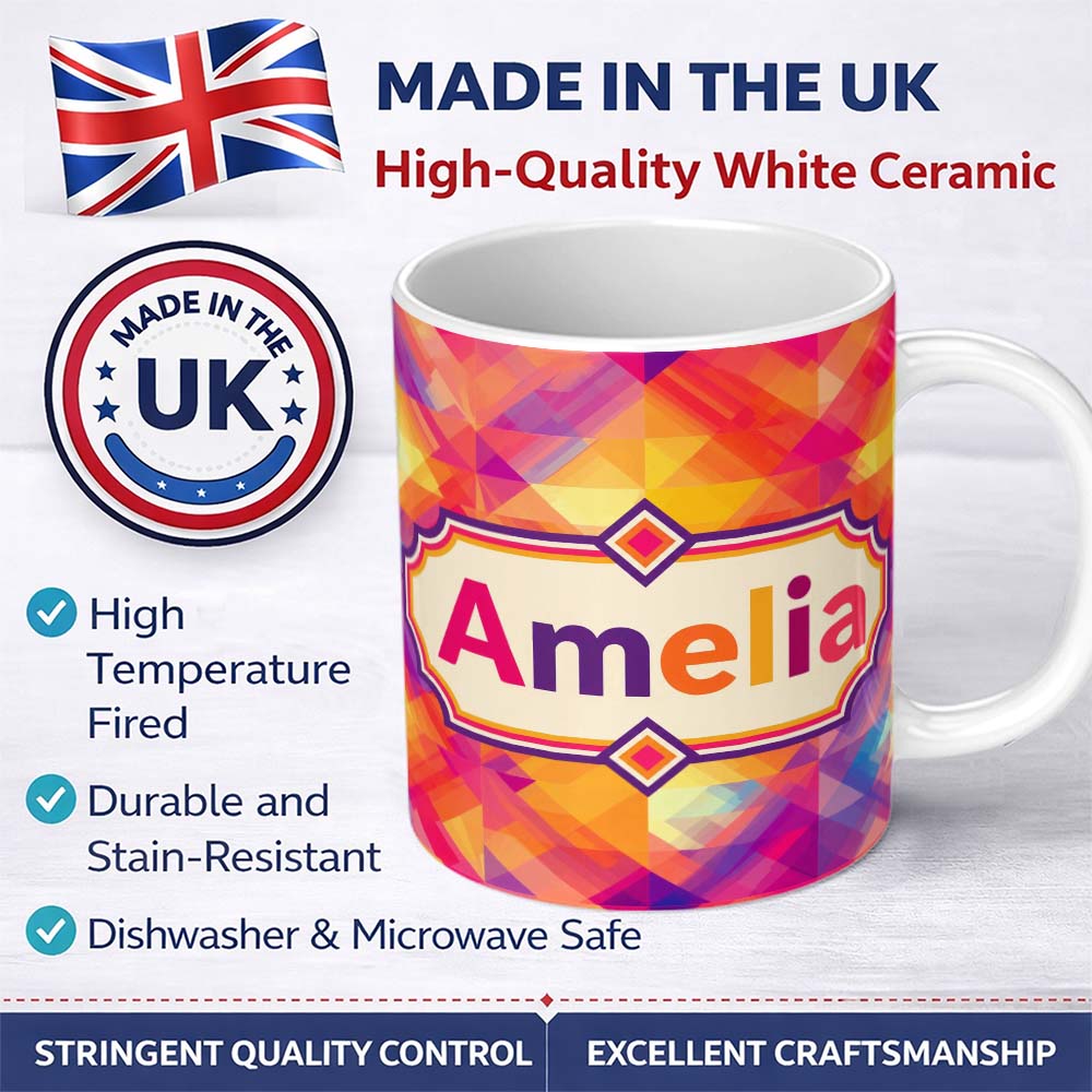 Personalized Custom Name Soft Gradient Polygon Abstract Warm Color Seamless Pattern Name Cute 11oz Ceramic Coffee Tea Mug White Large Handle