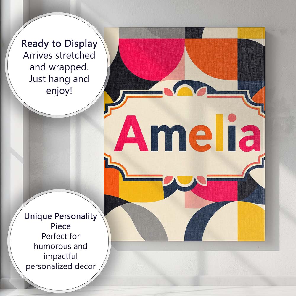 Personalised Name Bold Mid Century Abstract Custom  Bespoke Interior Contemporary Canvas Wall Art Print Decor Picture Ready to Hang