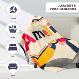 Bold Mid Century Abstract Curved Shapes Color Block Seamless  Personalised Custom Name Super Soft Fleece Blanket Bed Sofa Throw