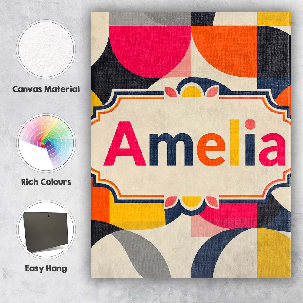 Personalised Name Bold Mid Century Abstract Custom  Bespoke Interior Contemporary Canvas Wall Art Print Decor Picture Ready to Hang