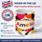 Personalized Custom Name Bold Mid Century Abstract Curved Shapes Color Block Seamless 11oz Ceramic Coffee Tea Mug White Large Handle