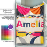 Bold Mid Century Abstract Curved Shapes Color Block Seamless  Personalised Custom Name Super Soft Fleece Blanket Bed Sofa Throw