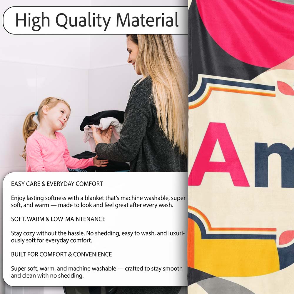 Bold Mid Century Abstract Curved Shapes Color Block Seamless  Personalised Custom Name Super Soft Fleece Blanket Bed Sofa Throw