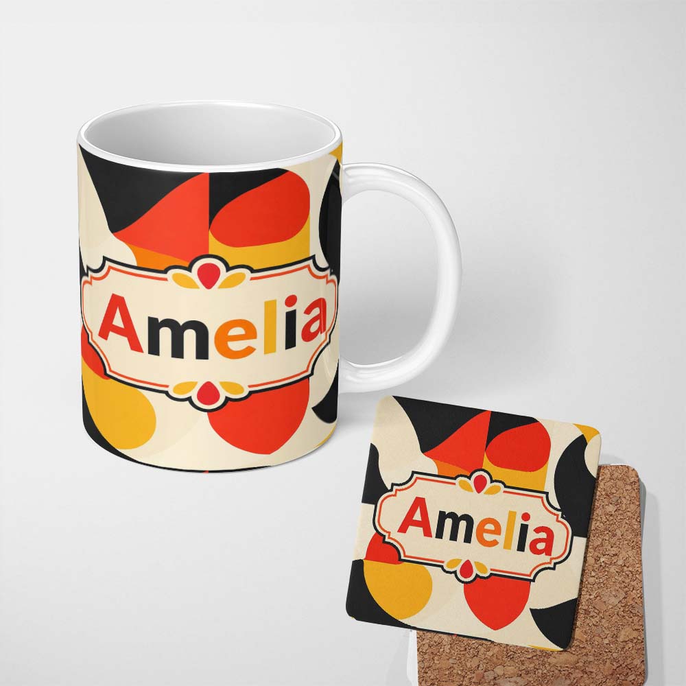 Personalized Custom Name Modern Abstract Rounded Shapes Minimal Seamless Pattern Name Cute 11oz Ceramic Coffee Tea Mug White Large Handle