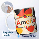 Personalized Custom Name Modern Abstract Rounded Shapes Minimal Seamless Pattern Name Cute 11oz Ceramic Coffee Tea Mug White Large Handle