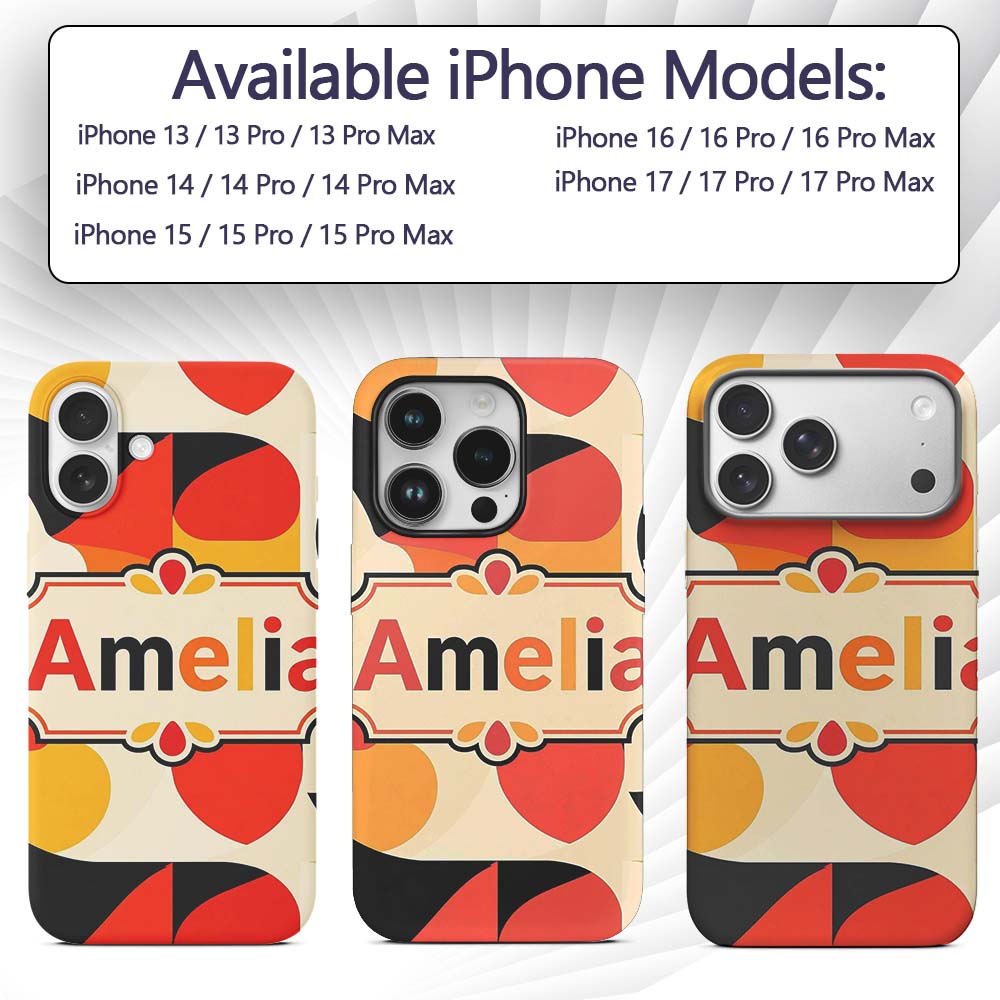 Modern Abstract Rounded Shapes Minimal Seamless Custom Name Protective Phone Case Mobile Cover Durable Everyday Smartphone Shock Resistant