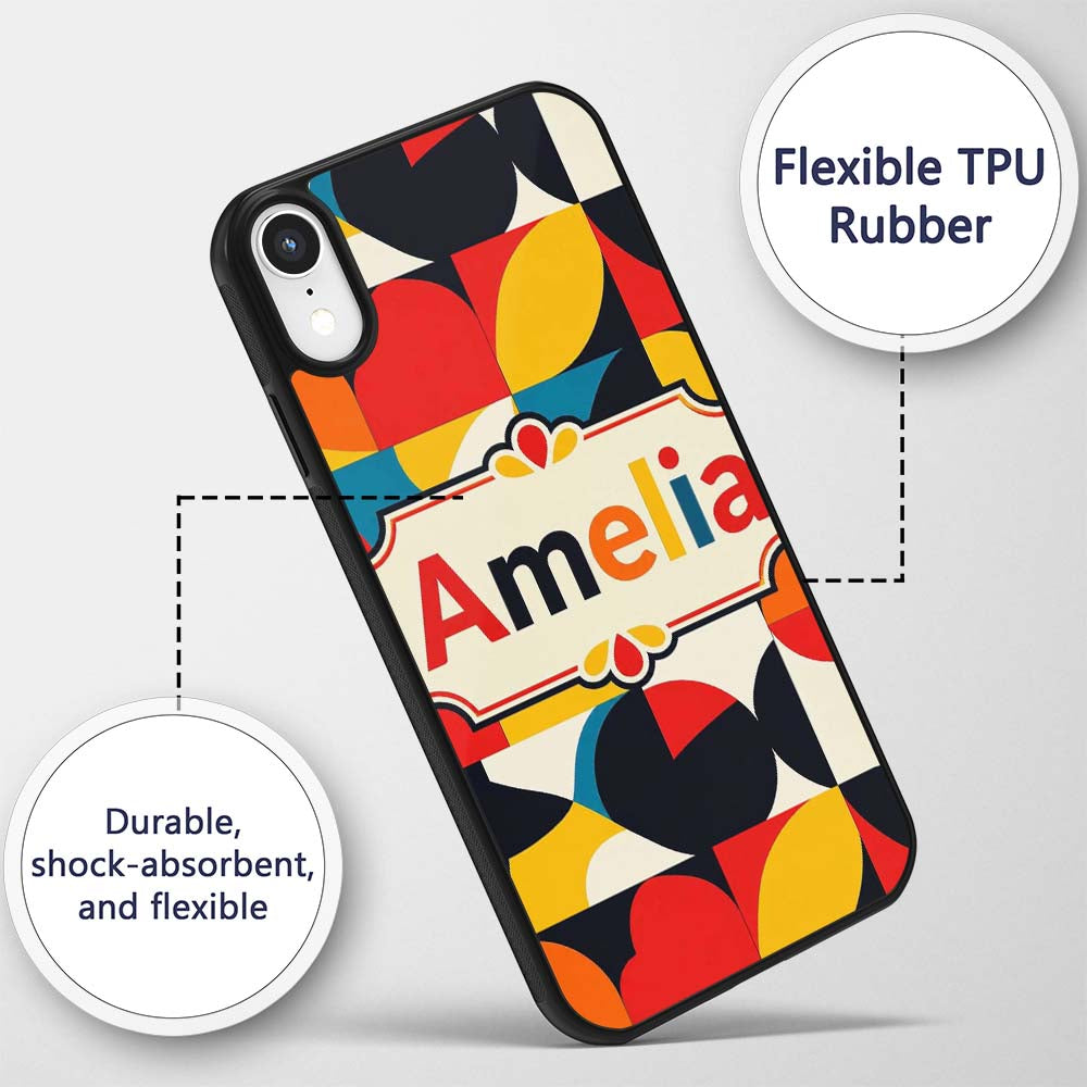 Colorful Abstract Petal Shapes Geometric Floral Custom Name Protective Phone Case Mobile Cover Durable Everyday Smartphone Shock Resistant