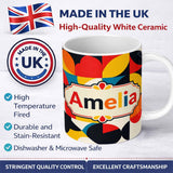 Personalized Custom Name Colorful Abstract Petal Shapes Geometric Floral Seamless Pattern 11oz Ceramic Coffee Tea Mug White Large Handle