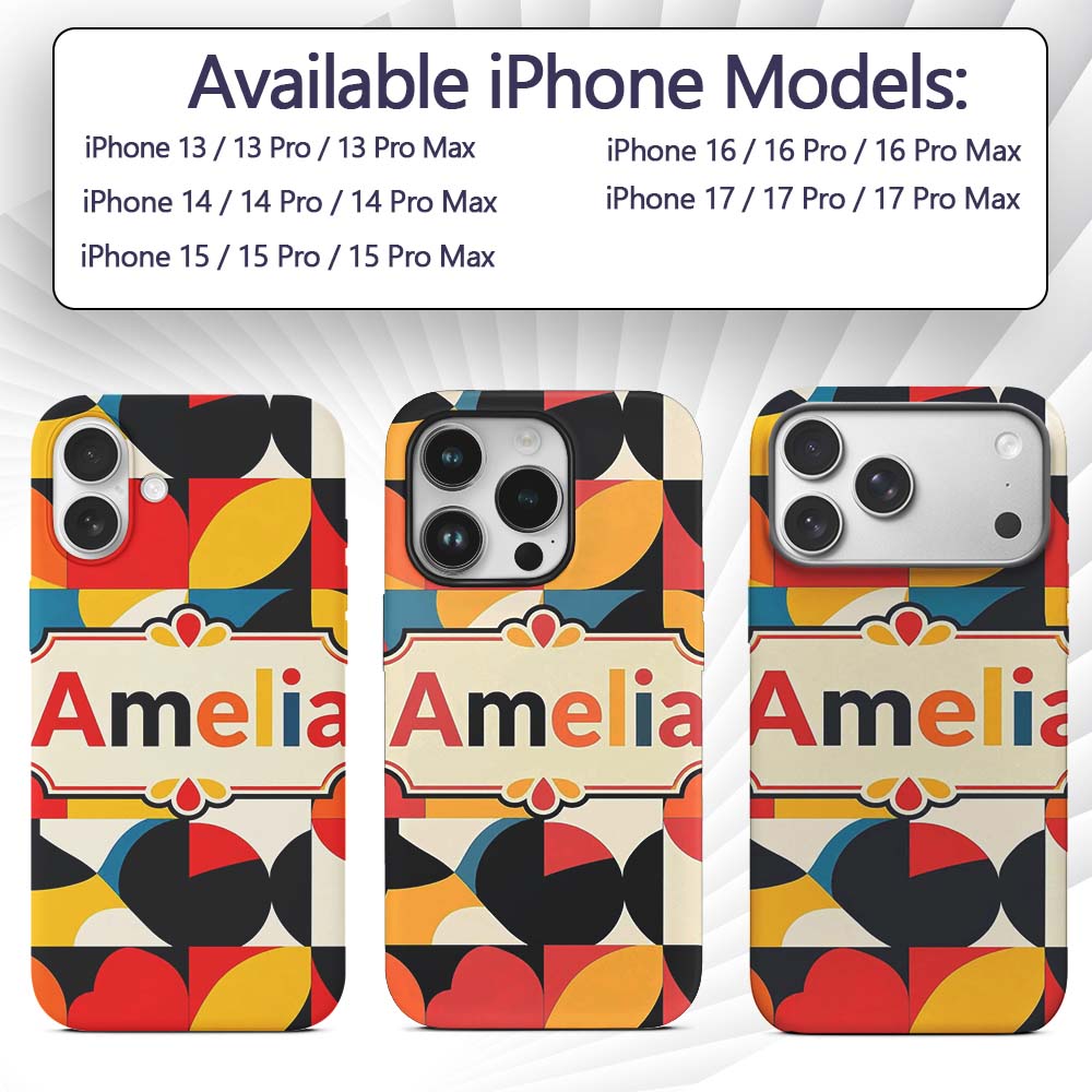 Colorful Abstract Petal Shapes Geometric Floral Custom Name Protective Phone Case Mobile Cover Durable Everyday Smartphone Shock Resistant