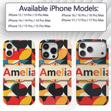 Colorful Abstract Petal Shapes Geometric Floral Custom Name Protective Phone Case Mobile Cover Durable Everyday Smartphone Shock Resistant