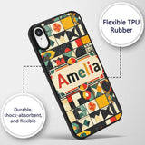 Vintage Geometric Tile Mosaic Abstract Pattern Custom Name Protective Phone Case Mobile Cover Durable Everyday Smartphone Shock Resistant