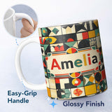 Personalized Custom Name Vintage Geometric Tile Mosaic Abstract Pattern Seamless Name Cute 11oz Ceramic Coffee Tea Mug White Large Handle