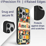 Vintage Geometric Tile Mosaic Abstract Pattern Custom Name Protective Phone Case Mobile Cover Durable Everyday Smartphone Shock Resistant
