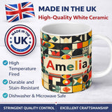 Personalized Custom Name Vintage Geometric Tile Mosaic Abstract Pattern Seamless Name Cute 11oz Ceramic Coffee Tea Mug White Large Handle