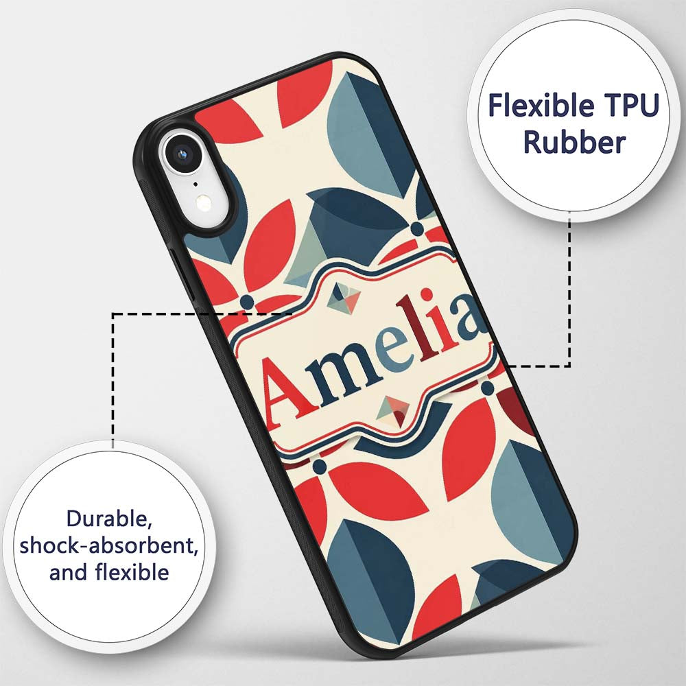 Floral Petal Shapes Bold Color Seamless Pattern Custom Name Protective Phone Case Mobile Cover Durable Everyday Smartphone Shock Resistant