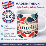 Personalized Custom Name Floral Petal Shapes Bold Color Seamless Pattern Name Cute Unique 11oz Ceramic Coffee Tea Mug White Large Handle