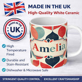 Personalized Custom Name Textured Leaf Organic Shapes Scandinavian Style Seamless Pattern 11oz Ceramic Coffee Tea Mug White Large Handle