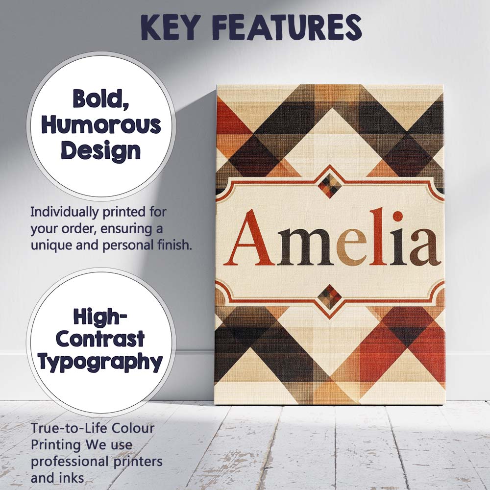 Personalised Name Warm Earth Tone Geometric Custom  Bespoke Interior Contemporary Canvas Wall Art Print Decor Picture Ready to Hang