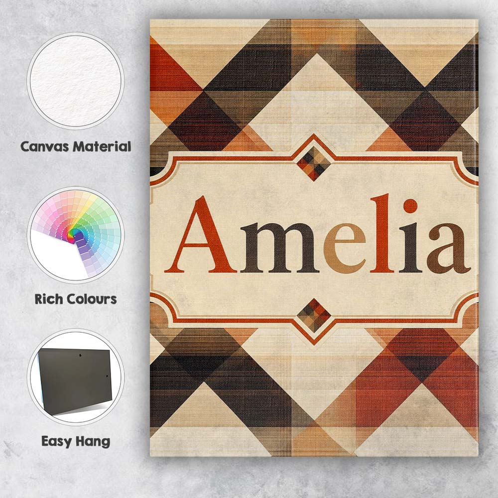 Personalised Name Warm Earth Tone Geometric Custom  Bespoke Interior Contemporary Canvas Wall Art Print Decor Picture Ready to Hang
