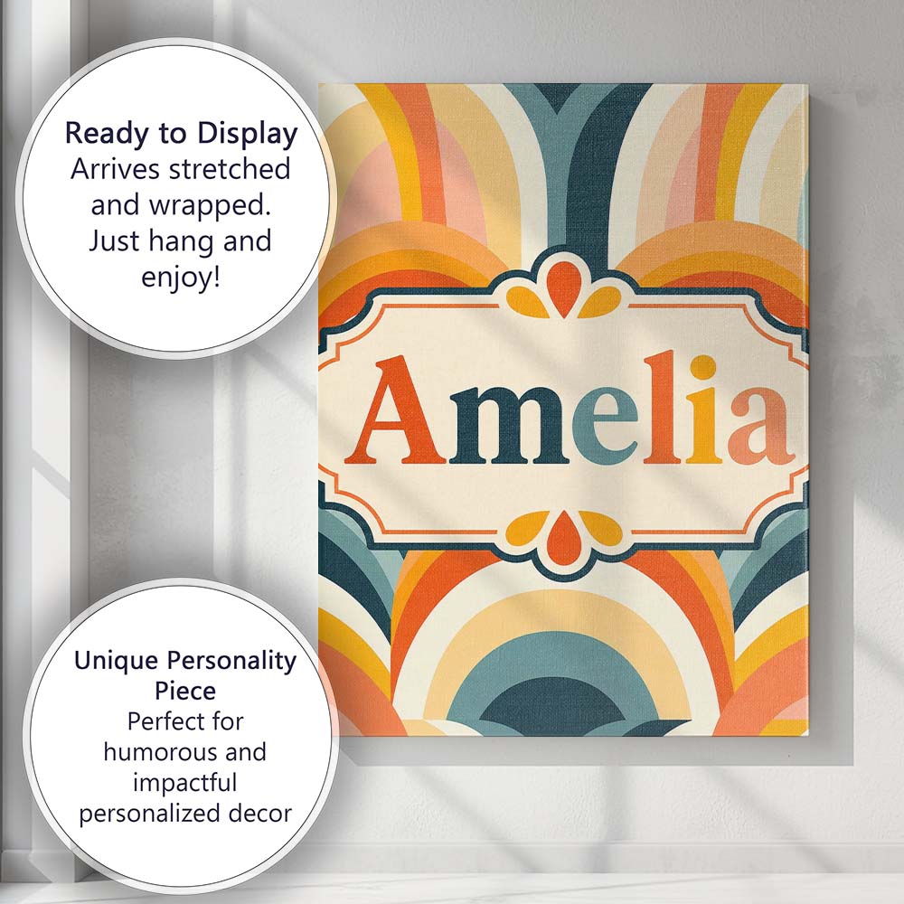 Personalised Name Rainbow Arch Mid Century Custom  Unique Gift Idea Elegant Feature Canvas Wall Art Print Decor Picture Ready to Hang