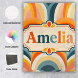 Personalised Name Rainbow Arch Mid Century Custom  Unique Gift Idea Elegant Feature Canvas Wall Art Print Decor Picture Ready to Hang