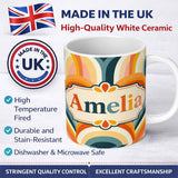 Personalized Custom Name Rainbow Arch Mid Century Modern Seamless Pattern Name Cute Unique 11oz Ceramic Coffee Tea Mug White Large Handle
