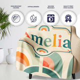 Soft Pastel Rainbow Scallop Arches Seamless Pattern Name Cute  Personalised Custom Name Super Soft Fleece Blanket Bed Sofa Throw