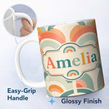 Personalized Custom Name Soft Pastel Rainbow Scallop Arches Seamless Pattern Name Cute 11oz Ceramic Coffee Tea Mug White Large Handle