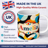 Personalized Custom Name Bold Abstract Organic Shapes Colorful Modern Seamless Pattern Name 11oz Ceramic Coffee Tea Mug White Large Handle