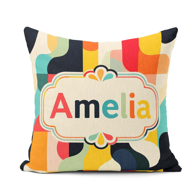 Custom Name Geometric Color Block Rounded Shapes Modern Seamless Square Filled Cushion Throw Pillow Sofa Bed Home Decor Zip Washable UK Made