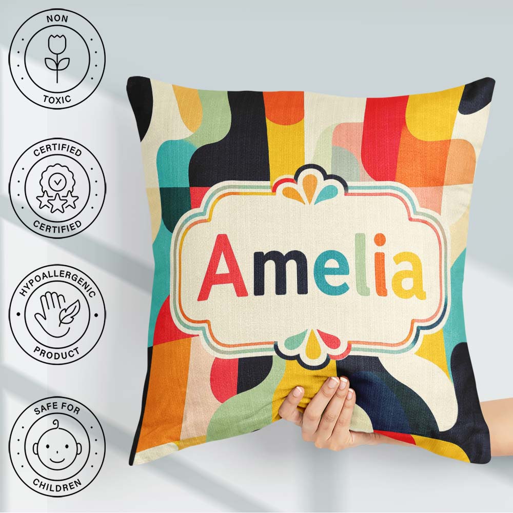 Custom Name Geometric Color Block Rounded Shapes Modern Seamless Square Filled Cushion Throw Pillow Sofa Bed Home Decor Zip Washable UK Made