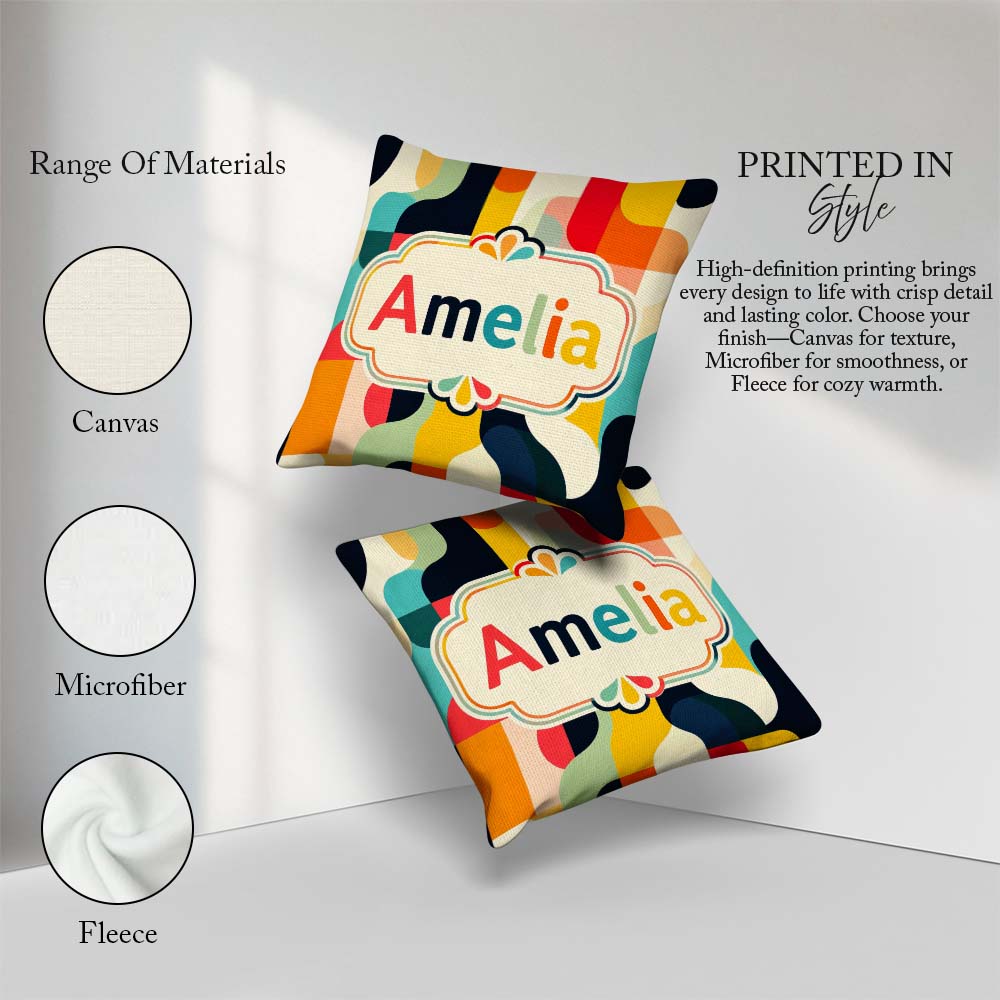 Custom Name Geometric Color Block Rounded Shapes Modern Seamless Square Filled Cushion Throw Pillow Sofa Bed Home Decor Zip Washable UK Made