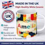 Personalized Custom Name Geometric Color Block Rounded Shapes Modern Seamless Pattern Name 11oz Ceramic Coffee Tea Mug White Large Handle