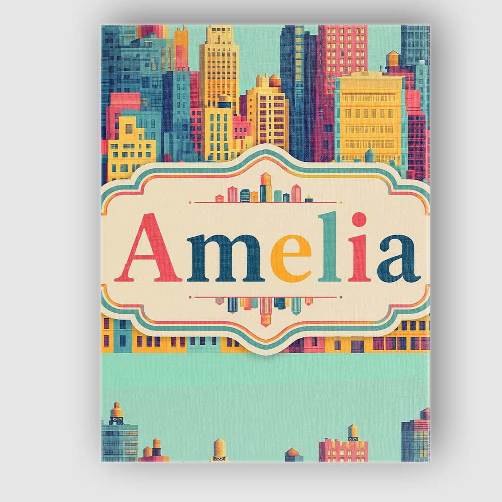 Personalised Name Colorful Stylized Cityscape Custom Unique Gift Idea Modern Room Accent Canvas Wall Art Print Decor Picture Ready to Hang